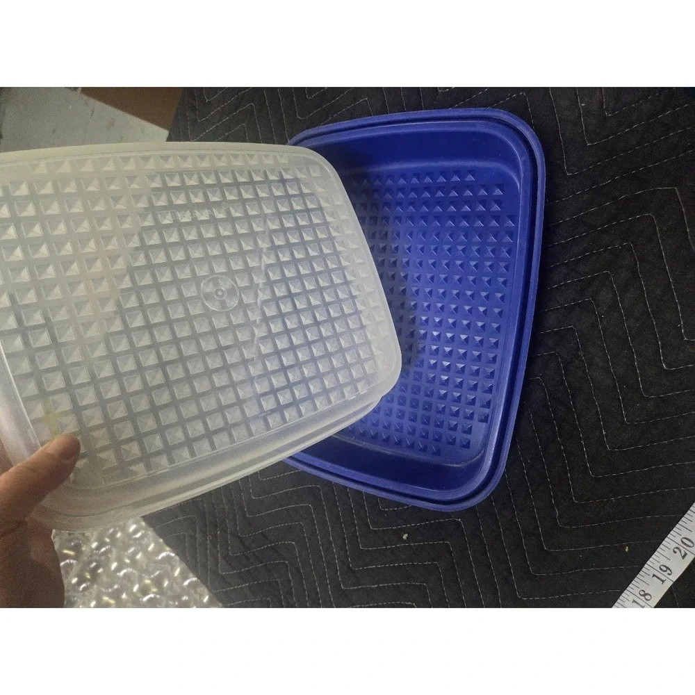 Vintage Tupperware Large Meat Marinade Flip Container Blue 2 Piece